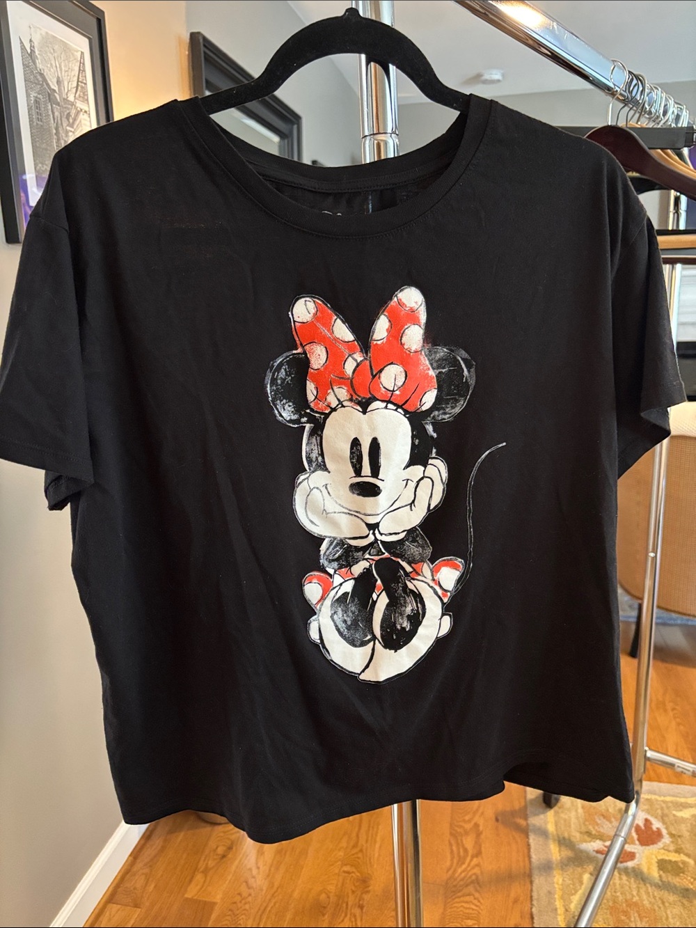 Disney Black Tee with Minnie Mouse and Red Polka Dot Bow Like Nee